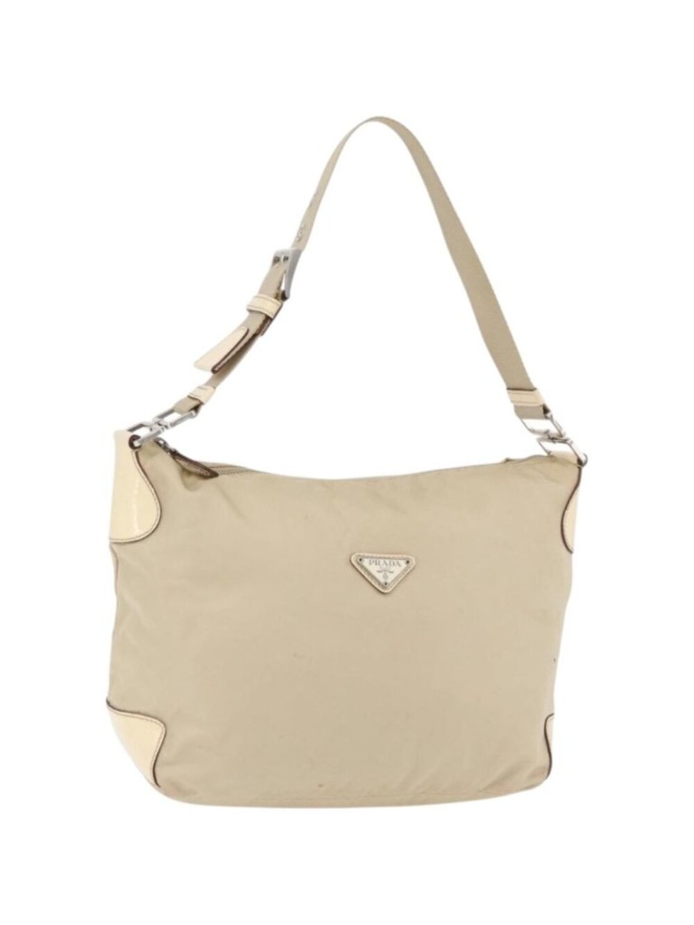 PRADA Shoulder Bag Nylon Beige Silver